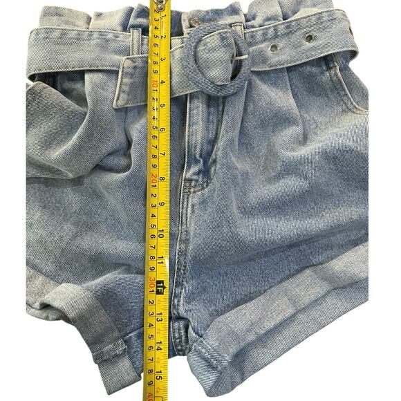 Forever 21 Y2K 90s Size XS High Waisted Belted Paper Bag Denim Jean Shorts - Picture 11 of 13